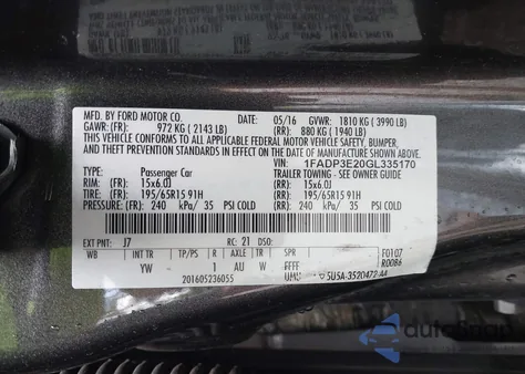 2016 Ford Focus S from USA, damaged, VIN 1FADP3E20GL335170